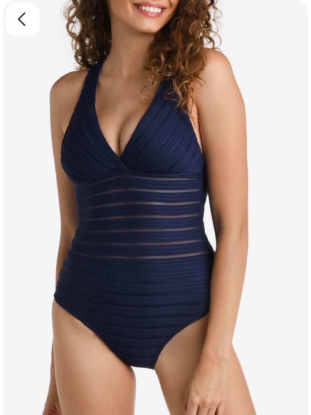 Navy Textured One-Piece Swimsuit with Strappy Back